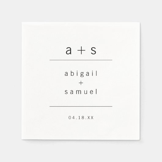 Minimalistische Monogramm Moderne Schwarz-Weiß-Hoc Serviette (Vorderseite)