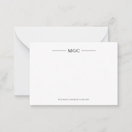 Minimalistische Monogramm-Personalisierte Mens-Not Mitteilungskarte