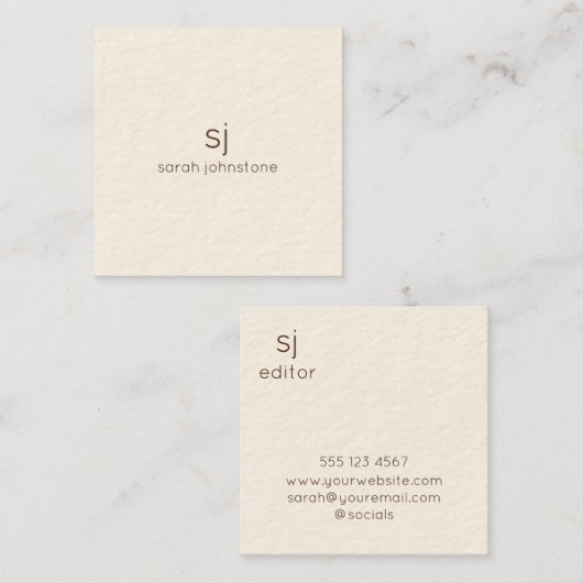 Minimalistische Monogramm Quadratische Visitenkarte (Vorne/Hinten)