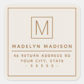 Minimalistische monogramm-Rücksendeadresse in Elfe Quadratischer Aufkleber (Vorderseite)