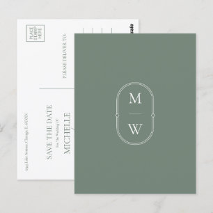 Minimalistische Monogramm-Sättigung Save the Date  Postkarte