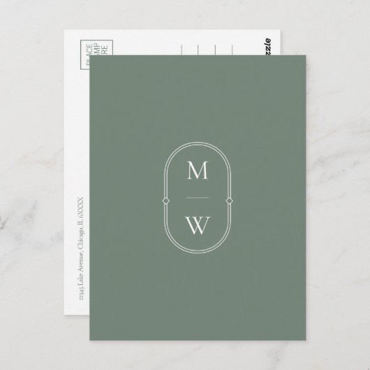 Minimalistische Monogramm-Sättigung Save the Date Postkarte (Vorne/Hinten)
