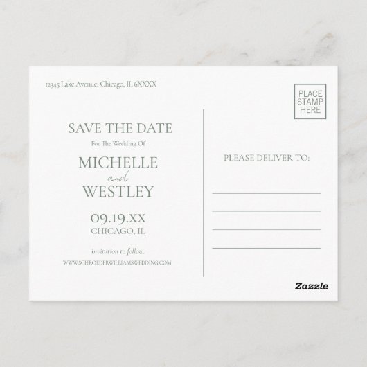 Minimalistische Monogramm-Sättigung Save the Date Postkarte (Rückseite)