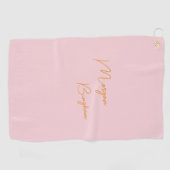 Minimalistische Monogramm-Schrift rosa Golfhandtuch (Horizontal)