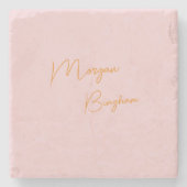 Minimalistische Monogramm-Schrift rosa Steinuntersetzer (Vorderseite)
