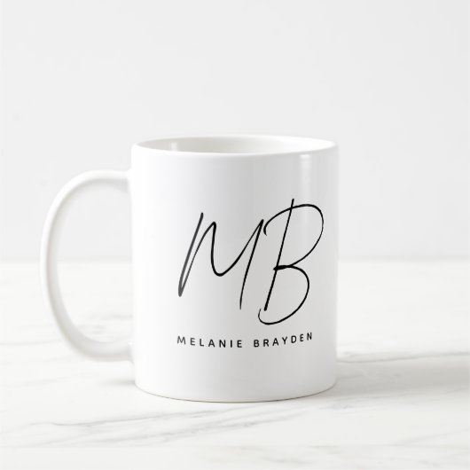 Minimalistische Monogramm Schwarz-Weiß-Bezeichnung Kaffeetasse (Links)