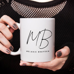 Minimalistische Monogramm Schwarz-Weiß-Bezeichnung Kaffeetasse