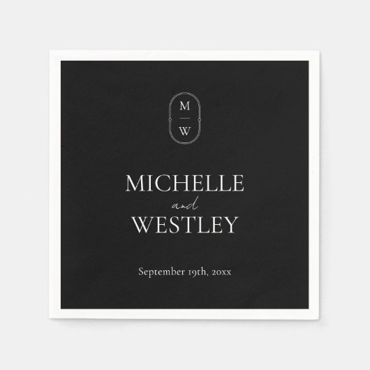 Minimalistische Monogramm Schwarz-Weiß-Hochzeit Serviette (Vorderseite)