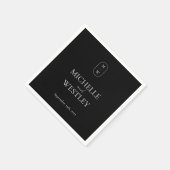 Minimalistische Monogramm Schwarz-Weiß-Hochzeit Serviette (Ecke)