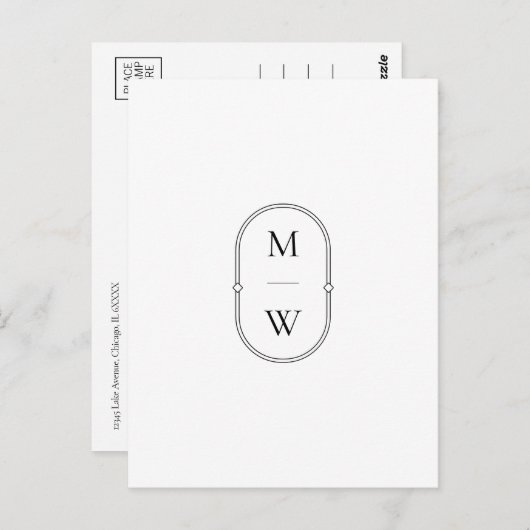 Minimalistische Monogramm Schwarz/Weiß Save the Da Postkarte (Vorne/Hinten)