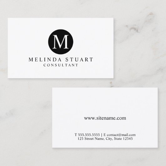 Minimalistische Monogramm Schwarz/Weiß Visitenkarte (Vorne/Hinten)