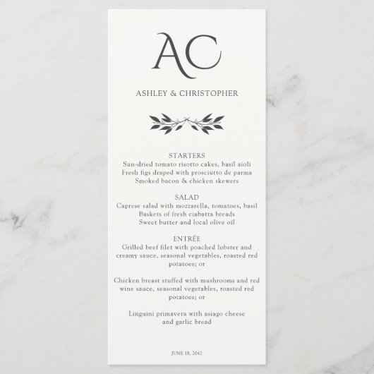 Minimalistische Monogramm Streifen weich Menükarte (Vorderseite)