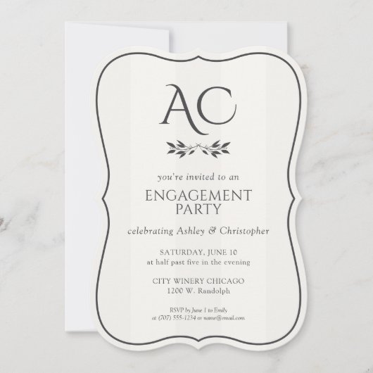 Minimalistische Monogramm Strickweiße Engagement-P Einladung (Vorderseite)