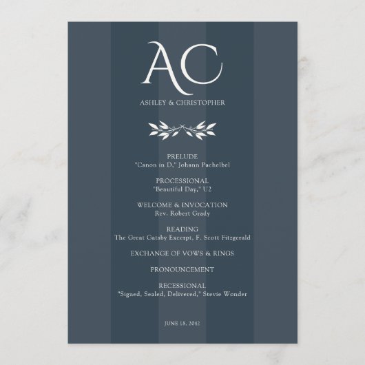 Minimalistische Monogramm Striped Indigoblauen Hoc Programm (Vorderseite)