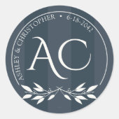 Minimalistische Monogramm Striped Indigoblauen Hoc Runder Aufkleber (Vorderseite)