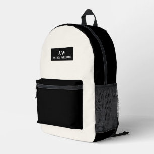 Minimalistische Monogramm und Name Schwarz und Cre Bedruckter Rucksack