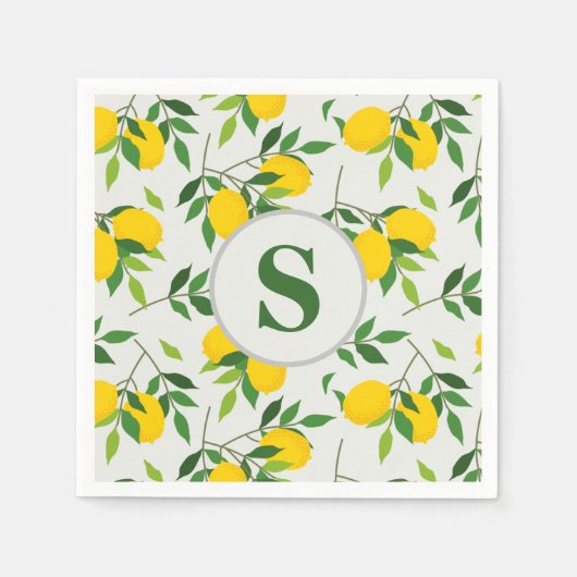 Minimalistische Monogramm-Zitronen und -Blätter Serviette (Vorderseite)