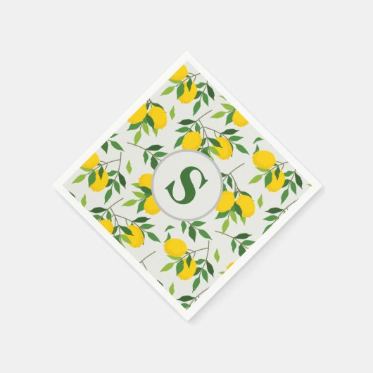 Minimalistische Monogramm-Zitronen und -Blätter Serviette (Ecke)