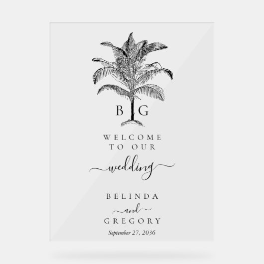 Minimalistische Monographie-Palm-Tree Acrylschild (Vorderseite)