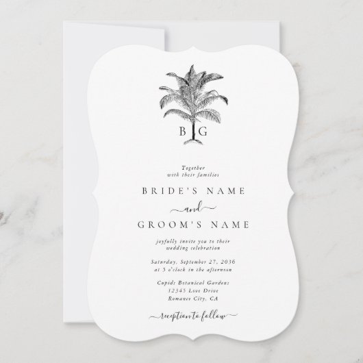 Minimalistische Monographie-Palm-Tree Einladung (Vorderseite)