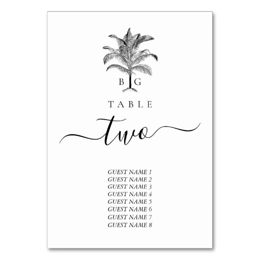 Minimalistische Monographie-Palm-Tree Tischnummer (Vorderseite)