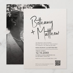 Minimalistische Monokalligraphie-Skript Hochzeit Q Einladung
