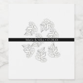 Minimalistische Monstera Hand Drawn Schwarz-weiße Weinetikett (Einzelnes Label)