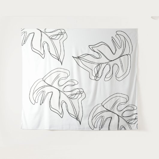 Minimalistische Monstera Handgezeichnete Geste Sch Wandteppich (Vorderseite (Horizontal))