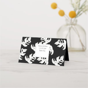 Minimalistische Monstera Handgezeichnete Schwarz-W Platzkarte