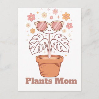 Minimalistische Monstera-Pflanzen-Mama Retro-Linie Postkarte