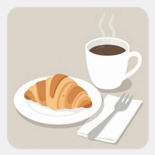 Minimalistische Morgen-Frühstück-Illustration mit Quadratischer Aufkleber