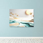 Minimalistische Mosaikstrandlandschaft mit Palmen Leinwanddruck (Insitu (Holzboden))