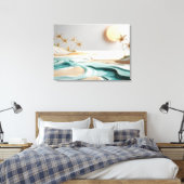 Minimalistische Mosaikstrandlandschaft mit Palmen Leinwanddruck (Insitu (Schlafzimmer))