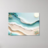 Minimalistische Mosaikstrandlandschaft mit Palmen Leinwanddruck (Vorderseite)