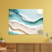 Minimalistische Mosaikstrandlandschaft mit Palmen Leinwanddruck (Insitu (Wohnzimmer))