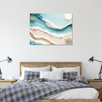 Minimalistische Mosaikstrandlandschaft mit Palmen Leinwanddruck