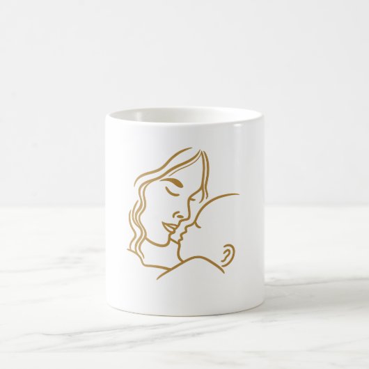 Minimalistische Mutter-und-Kind-Linienkunstgestalt Kaffeetasse (Mittel)