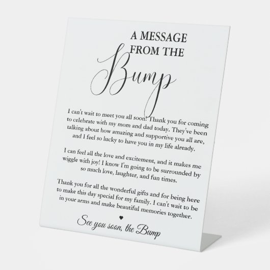 Minimalistische Nachricht von der Bump Sign Baby D Sockelschild (Vorderseite)