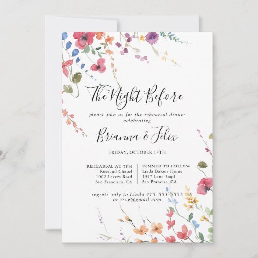 Minimalistische Nacht vor Probe Abendessen Einladung (Vorderseite)