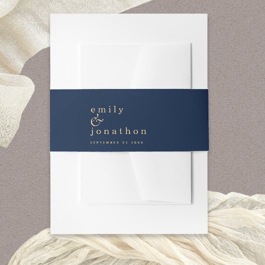 Minimalistische Namen Datum Navy-Gold-Hochzeit Einladungsbanderole