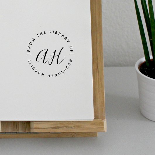 Minimalistische Namensinitialen - Bibliothekbuch Gummistempel
