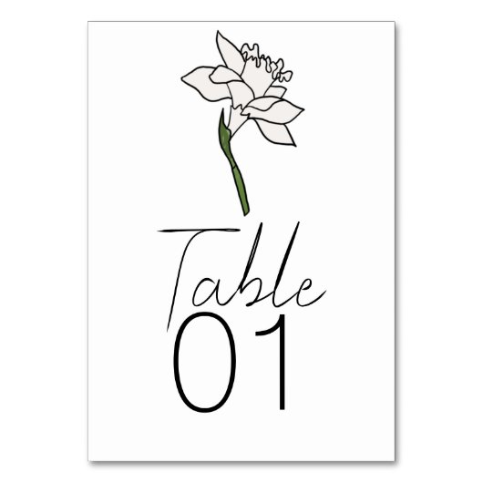 Minimalistische Narcissus Hochzeitsfeier Tischnumm Tischnummer (Vorderseite)