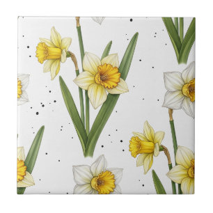 Minimalistische Narzissenblumen in Gelb und Salbei Fliese
