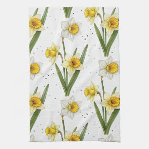 Minimalistische Narzissenblumen in Gelb und Salbei Geschirrtuch