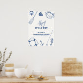 Minimalistische Nautic Fishing Baby Dusche Willkom Poster (Küche)