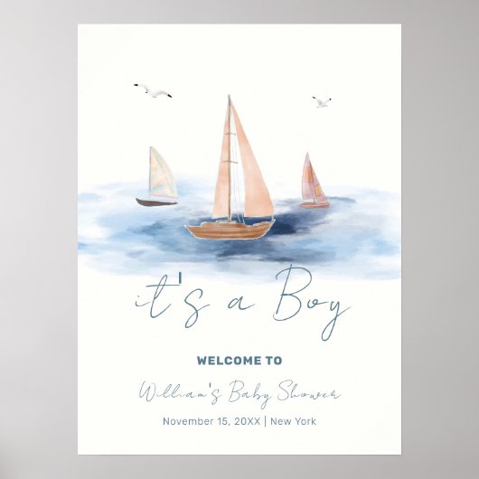 Minimalistische Nautical Sailboat Babydusche Willk Poster (Vorne)