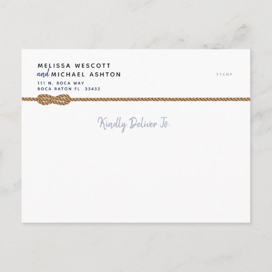 Minimalistische Nautische ⛵ Marine + Weiß ändern d Ankündigungspostkarte (Rückseite)