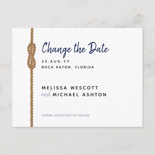 Minimalistische Nautische ⛵ Marine + Weiß ändern d Ankündigungspostkarte (Vorderseite)