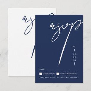 Minimalistische Navy-Blau-Script-Typografie-Hochze RSVP Karte