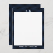 Minimalistische Navy Blue Border Monogram Mitteilungskarte (Vorne/Hinten)